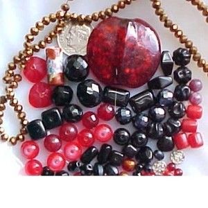 Nice Lot Red & Black Glass Beads for Jewelry Making Kids Craft Summer Camp